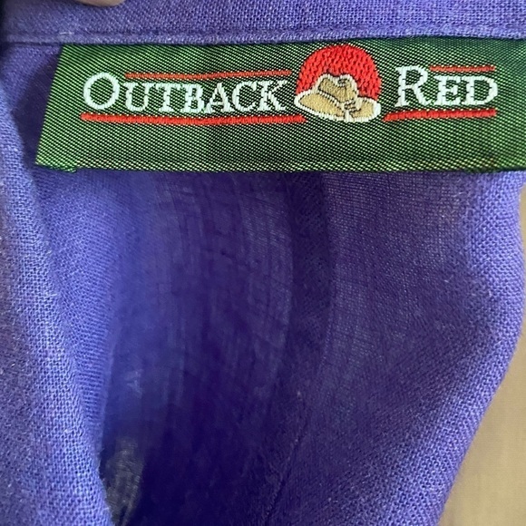 80s PURPLE LINEN BLEND OUTBACK RED SAFARI PADDED SHOULDER SHIRT EC SZ M - Picture 4 of 4